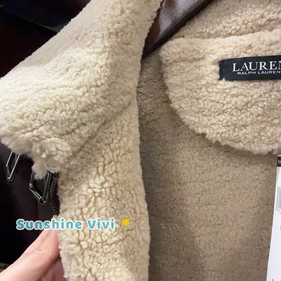 NWT Ralph Lauren Women's Fleece-Collar Faux-Leather Jacket Circuit Brown small - Picture 4 of 12